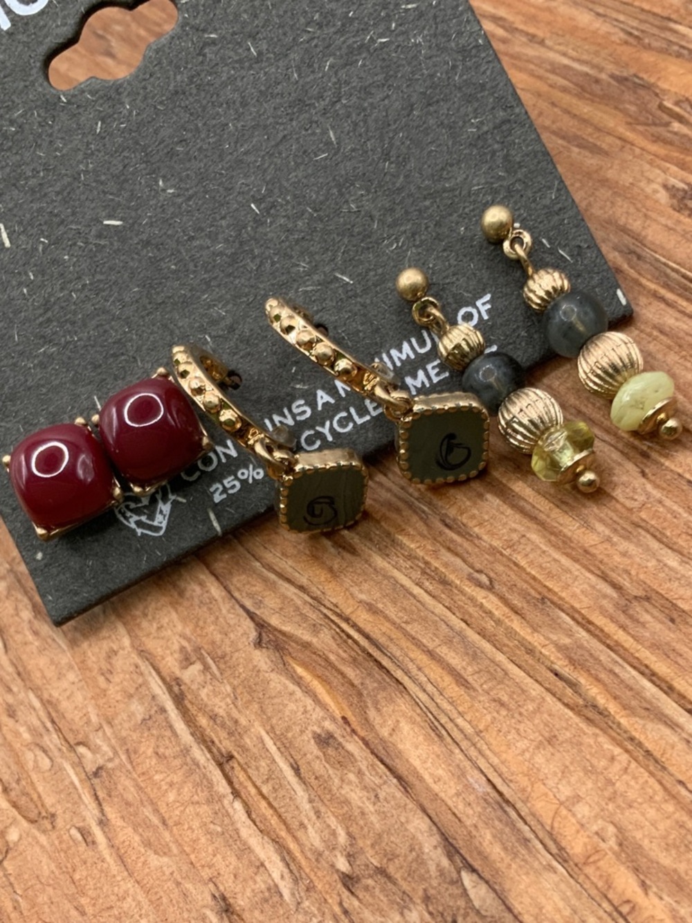 The Sak Gold-Tone Trio with Burgundy, Olive, and Gray Accents Earring Set